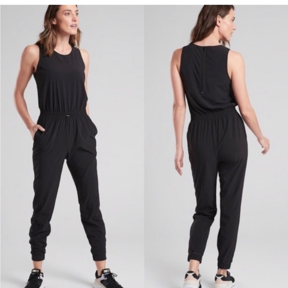 Athleta Hillside Romper Jumpsuit Size 12 Black Womens Lightweight Stretch Active
